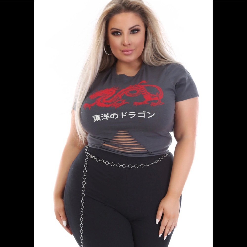 SOLD LAST ONE! Fashion Nova Red Dragon Ripped T-Shirt - Picture 4 of 9